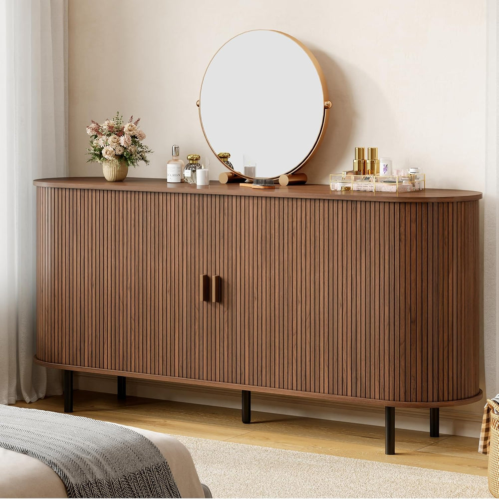 Buffet Sideboard Cabinet with Storage, 63" Fluted Cabinet with Sliding D...