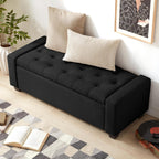 48" Ottoman with Storage, Black Storage Ottoman Bench with Safety Hinge | Upholstered Entryway Bench with Seating for Bedroom, Living Room, Holds up to 330 lb