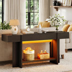 iPormis 70.8" Long Console Table with 2 Drawers and Open Storage, Modern Entryway Table with Colorful LED Lights, Narrow Sofa Table for Living Room, Hallway, Entrance, Behind Couch, Black