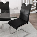 5 Piece Dining Table Table Set, Modern Tempered Glass Dining Table Set for 4 Kitchen Table Set with 4 Upholstered Chairs for Kitchen Dining Room (Sliver Table with Black Hoop Leg Chairs)