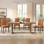 Yaheetech Dining Chairs Set of 4 Modern Style Faux Leather Dining Room Chairs with Solid Wood Legs and Button Tufted Padded for Home Kitchen, Retro Brown