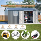 10X12 FT Outdoor Storage Shed Heavy-Duty Metal Sheds & Outdoor Storage with Floor Frame, Rustic Style Window and Lockable Doors Bright and Spacious Tool Sheds for Backyard Garden Patio Lawn, Gray
