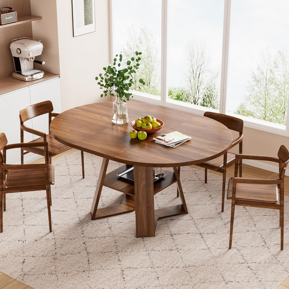 43.3in-59in Extendable Round Dining Table for 4-6,Modern Kitchen Oval Dining ...