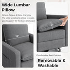 Swivel Glider Recliner for Adult Indoor Upholstered Lounge Nursery Chair Single Sofa with Side Pockets for Living Room Bedroom