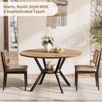42 Inch Round Dining Table for 2–4, Farmhouse Round Kitchen Table with Storage Shelf, Pedestal Dining Table, Wood Top & Metal Base, Small Space Table for Apartment, Dining Room
