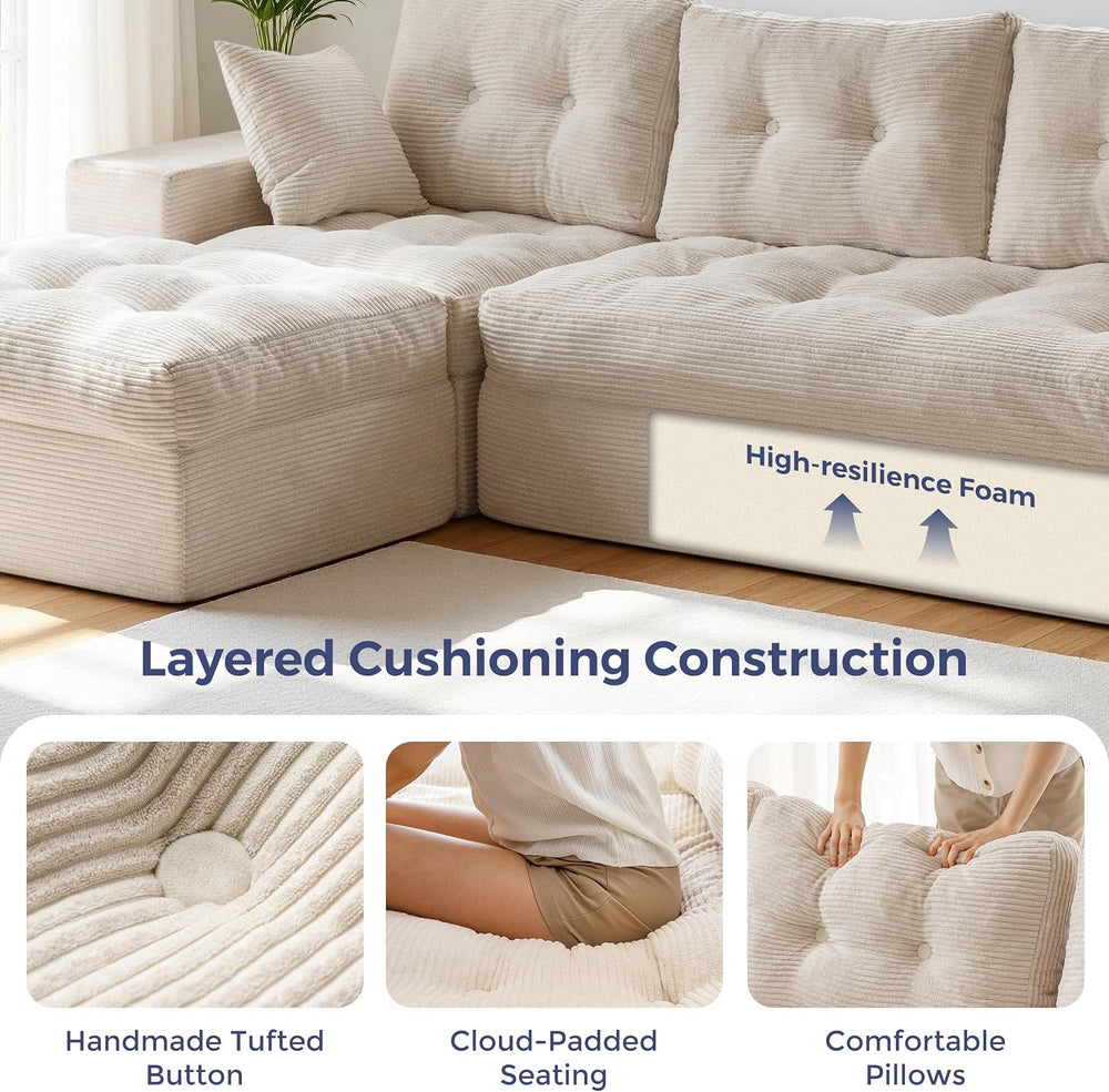 MAXYOYO Couch, 96-Inch L-Shaped Cloud Couch with Ottoman | Beige Layered Cush...