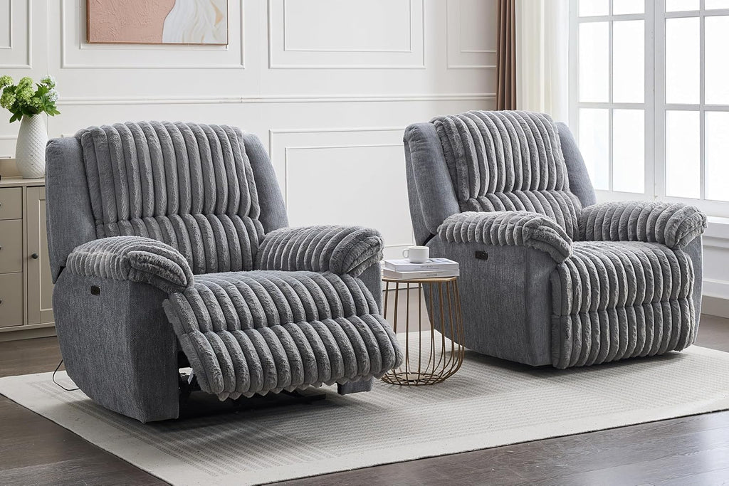 Oversized Power Recliner Zero Gravity with USB Port for Big Man Faux Fur Electric Extra Large Reclining Chairs for Living Room Soft Lumbar Support,26" Seat Width Grey