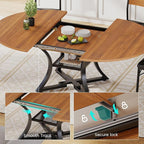 Itaar Round Extendable Dining Table Set for 4-6 People, 5-Piece Kitchen Table Set with 4 Cushion Chairs, Dining Room Table for 6 with MDF Board & Metal Frame for Small Space, Easy Clean, Brown