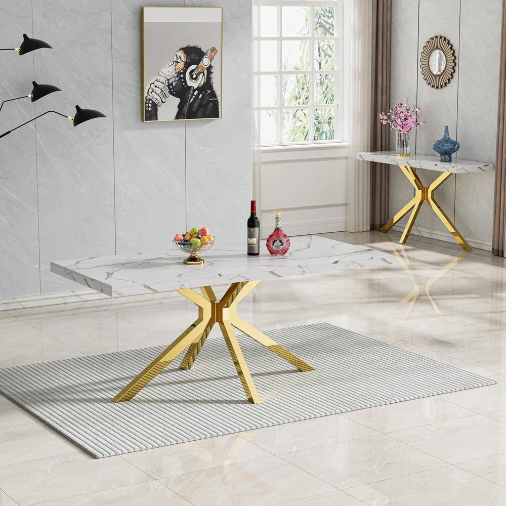 70 inch Faux Marble Dining Table for 4-6, Modern Kitchen Table with White Fau...