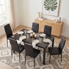 Gizoon Glass Dining Table Sets for 6, 7 Piece Kitchen Table and Chairs Set for 6 Person, PU Leather Modern Dining Room Sets for Home, Kitchen, Living Room