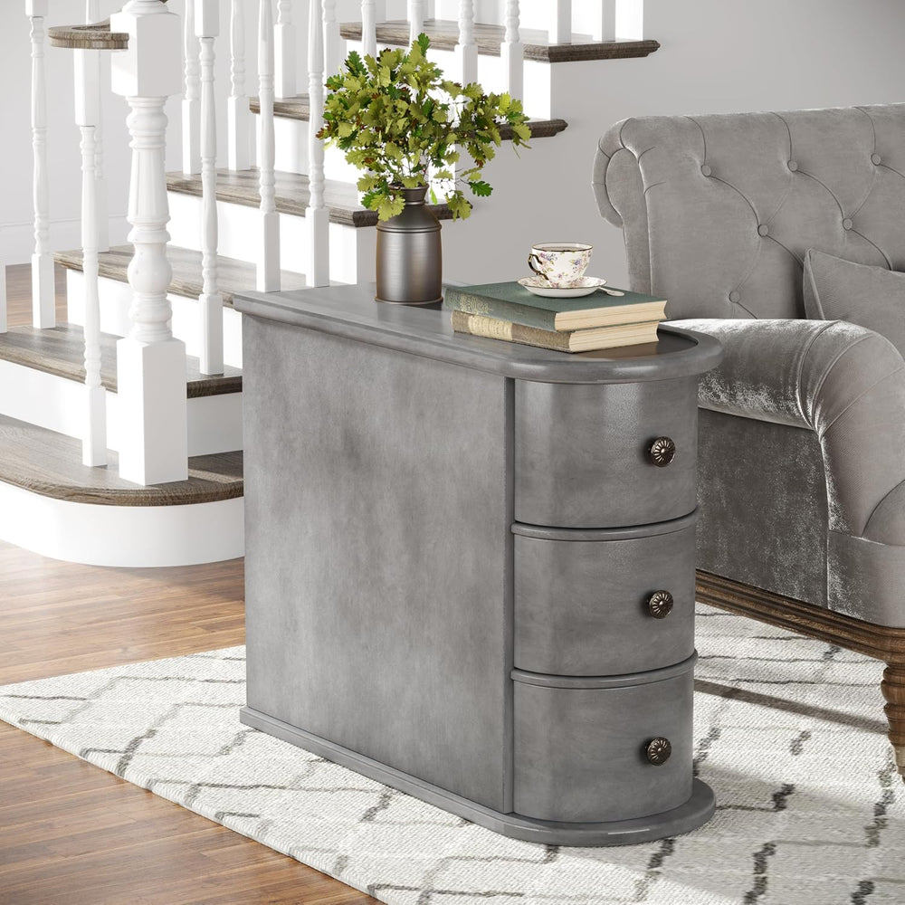 Wood End Table with 3 Drawers, No Assembly Required Narrow Sofa Side Table fo...