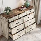LINSY HOME 9 Drawers Dresser for Bedroom, 54" Wide Wooden Storage Chest with Antique Handles, Modern Farmhouse Large Dresser TV Stand, Chest of Drawers for Closet, Living Room, Hallway, Beige