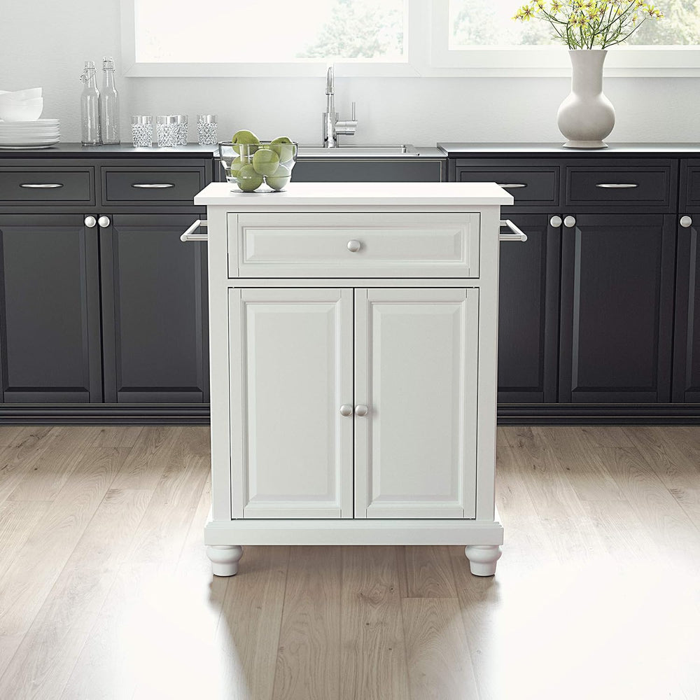 Crosley Furniture Cambridge Stone Top Small Portable Rolling Kitchen Island S...