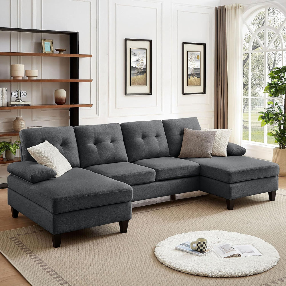 Sectional Couches for Living Room, Modern Linen Fibre U Shaped Sofa Couch wit...