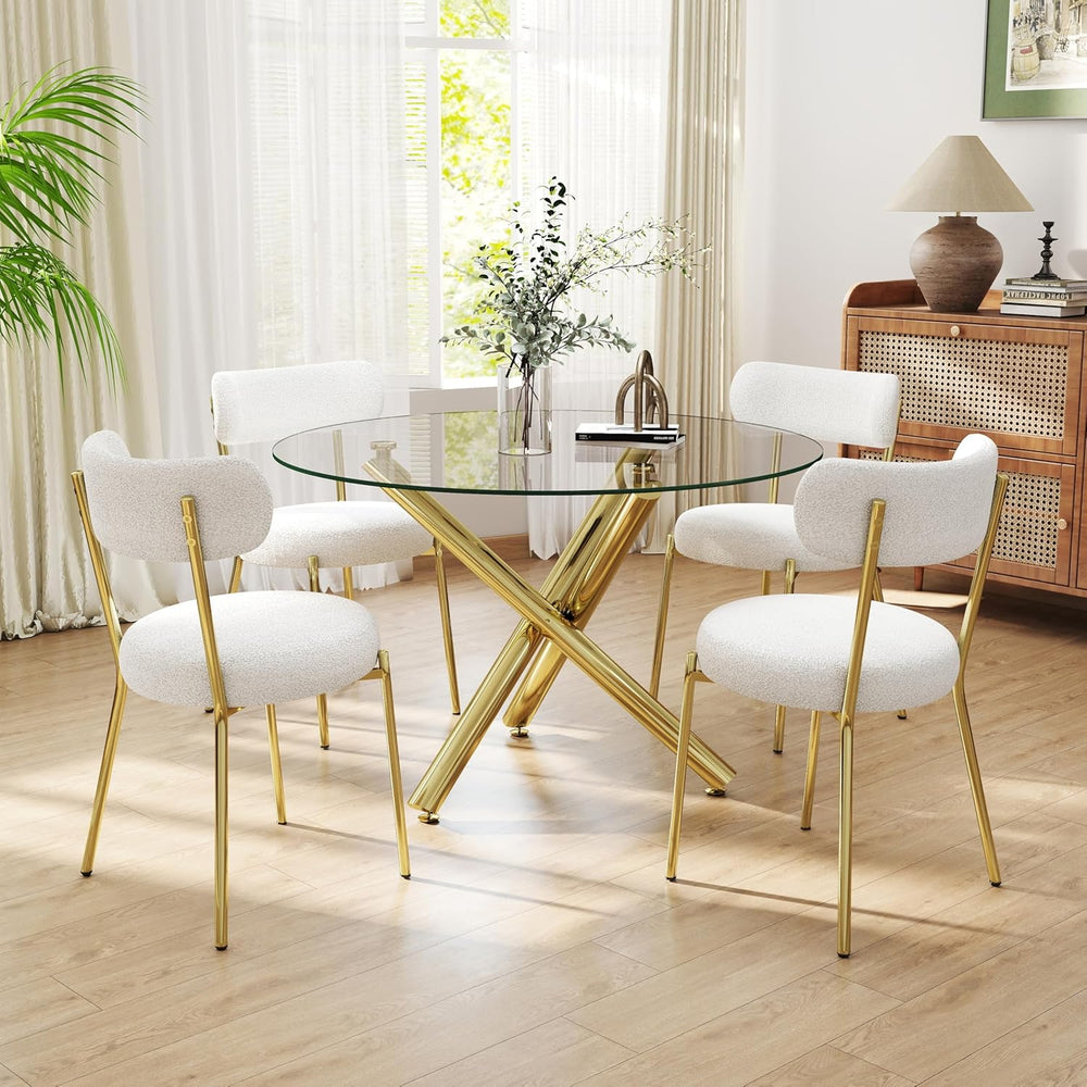 39'' Round Glass Dining Table Set for 4, Gold Modern Kitchen Table wi...