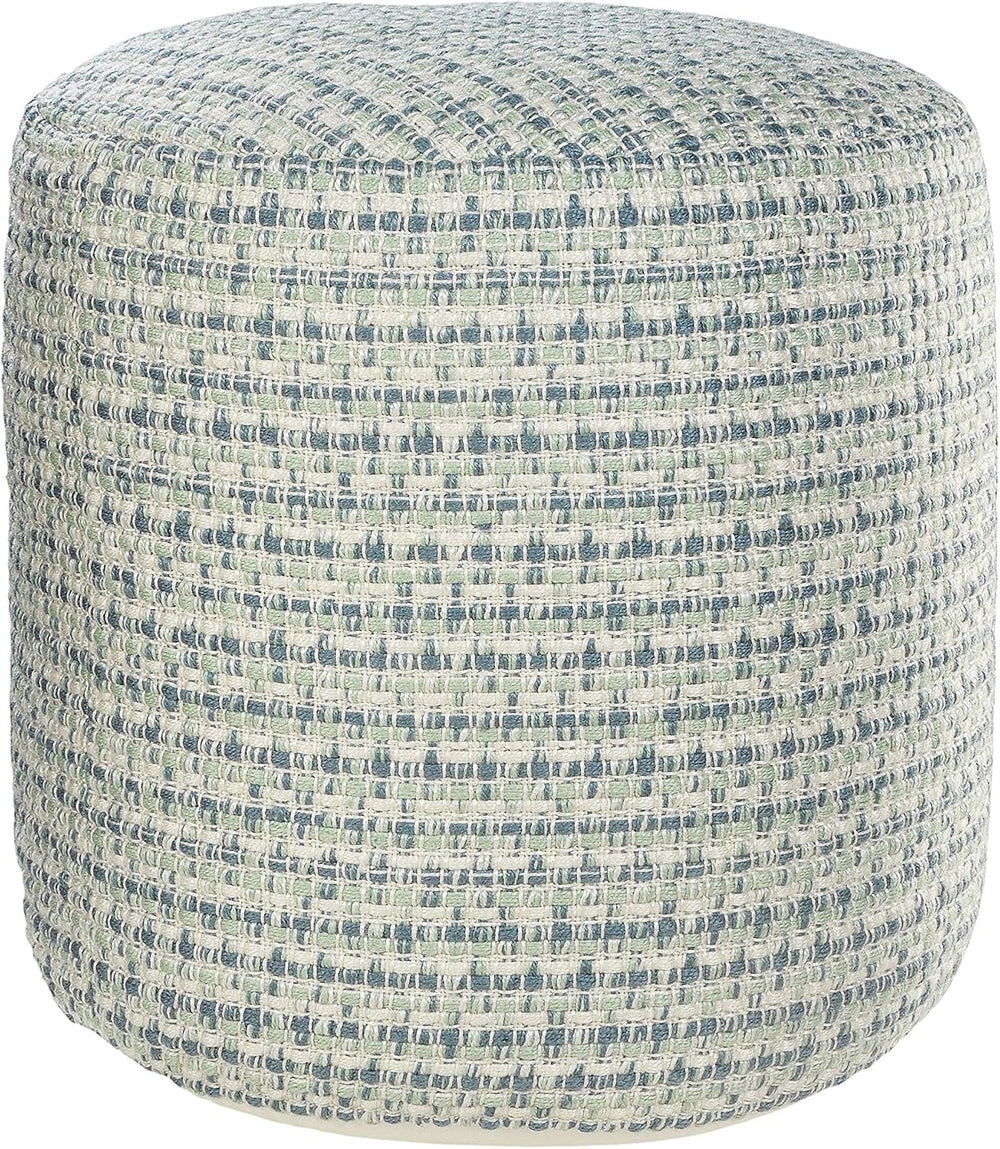 LR Home Interwoven Coastal Delight Indoor Outdoor Pouf, Blue/Green/White, 20&...
