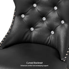SyMax Dining Chairs Set of 2, Faux Leather Wingback Upholstered Dining Room Chairs with Diamond and Nailhead, Mid Century Modern Tufted Kitchen Chairs with Wood Legs, Black