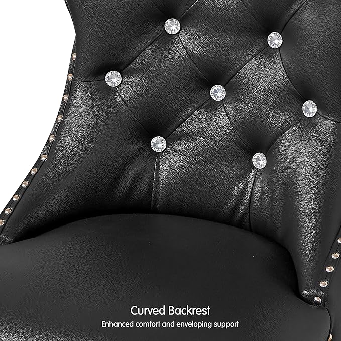SyMax Dining Chairs Set of 8, Faux Leather Wingback Upholstered Dining Room Chairs with Diamond and Nailhead, Mid Century Modern Tufted Kitchen Chairs with Wood Legs, Black