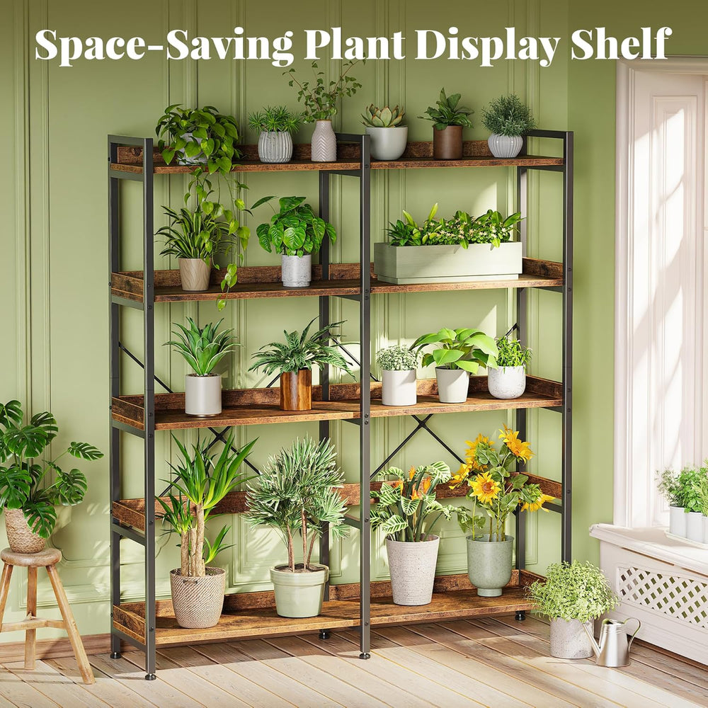 Huuger 5 Tier Bookshelf, Display Bookshelf with 10 Open Shelves and Raised Ba...