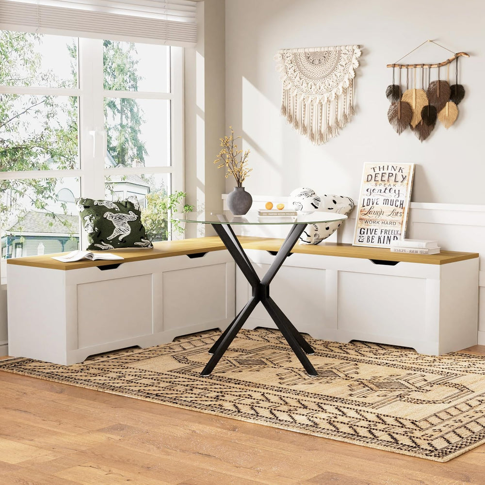 3-Piece L-Shape Storage Bench Set with Cushion, Kitchen Dining Nook Bench wit...