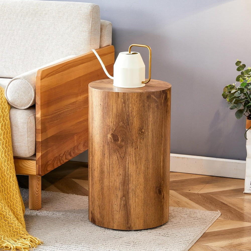 Wooden End Table Round Side Table Imitation Marble Grain Coffee Table Modern ...