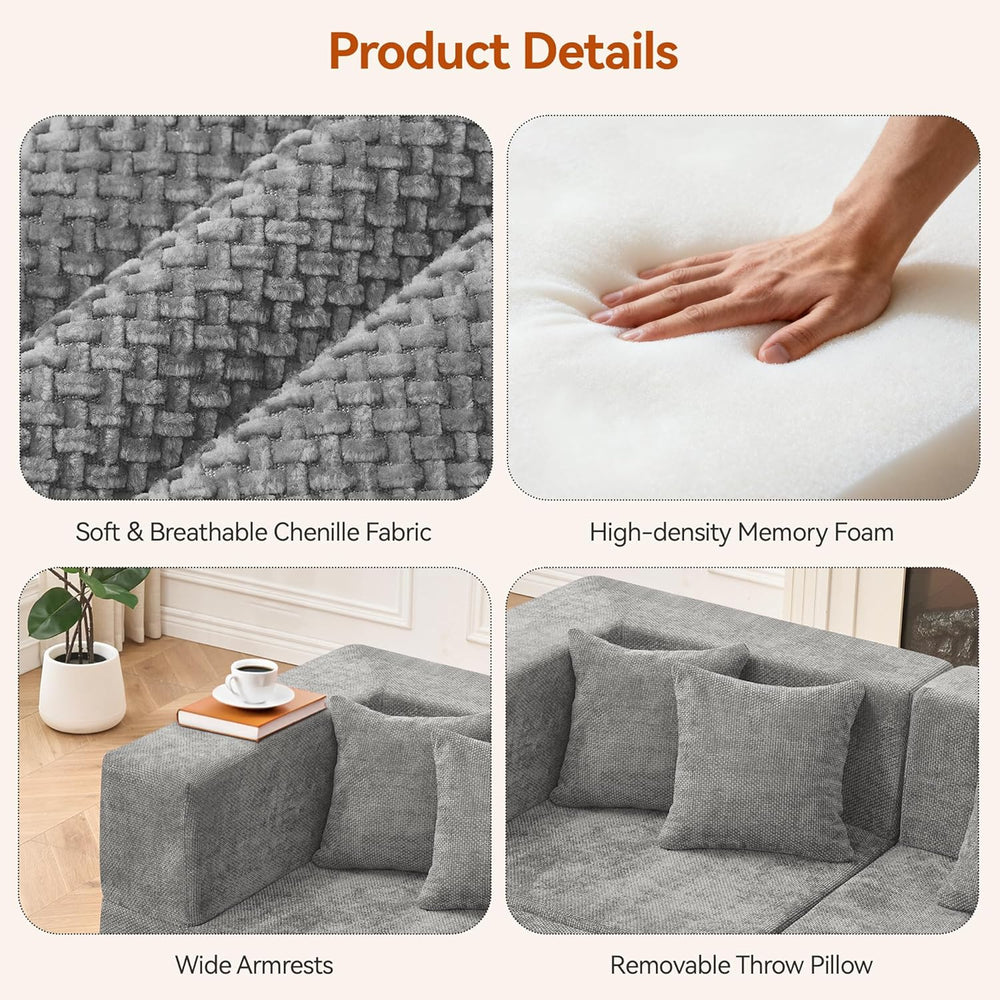 MONVANE Modular Sectional Cloud Couch for Living Room - 130'' 6 Seate...