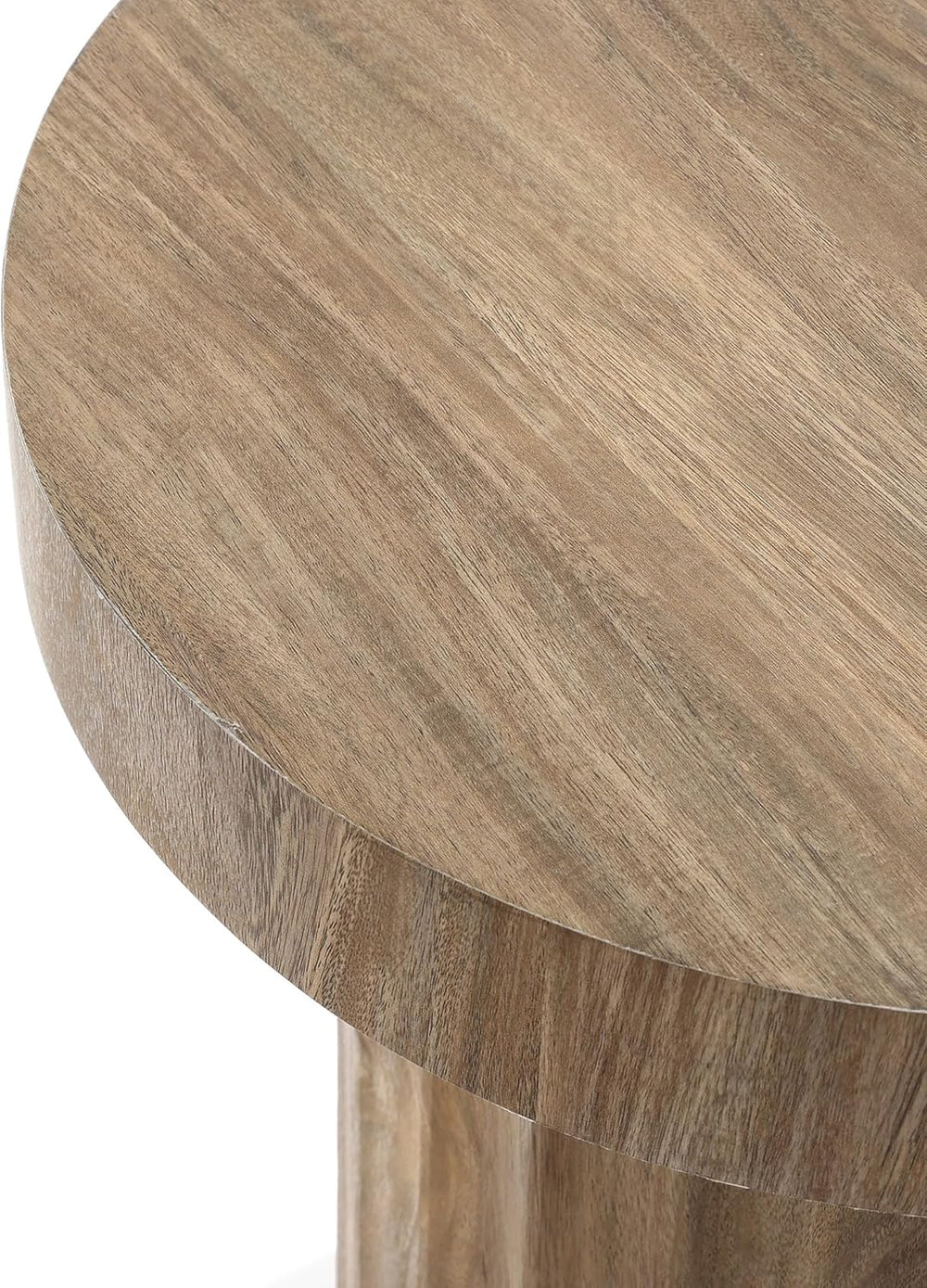 LuxenHome 19.7" H Wood Round Side Table, Natural Oak Finish Fluted Small...