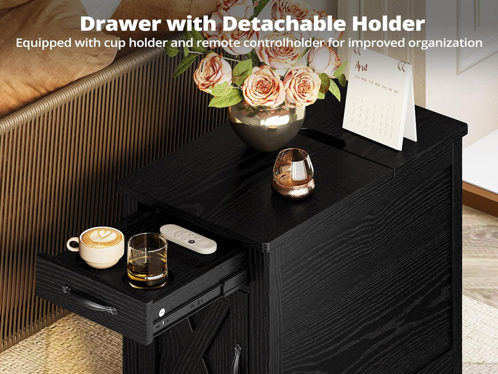 IRONCK End Table with Charging Station, Narrow Side Table for Living Room, Fa...
