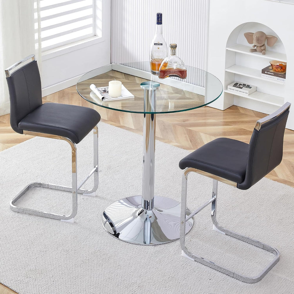 gopop 3 Piece Dining Table Set for 2, Modern Round Glass Counter Height Pub T...