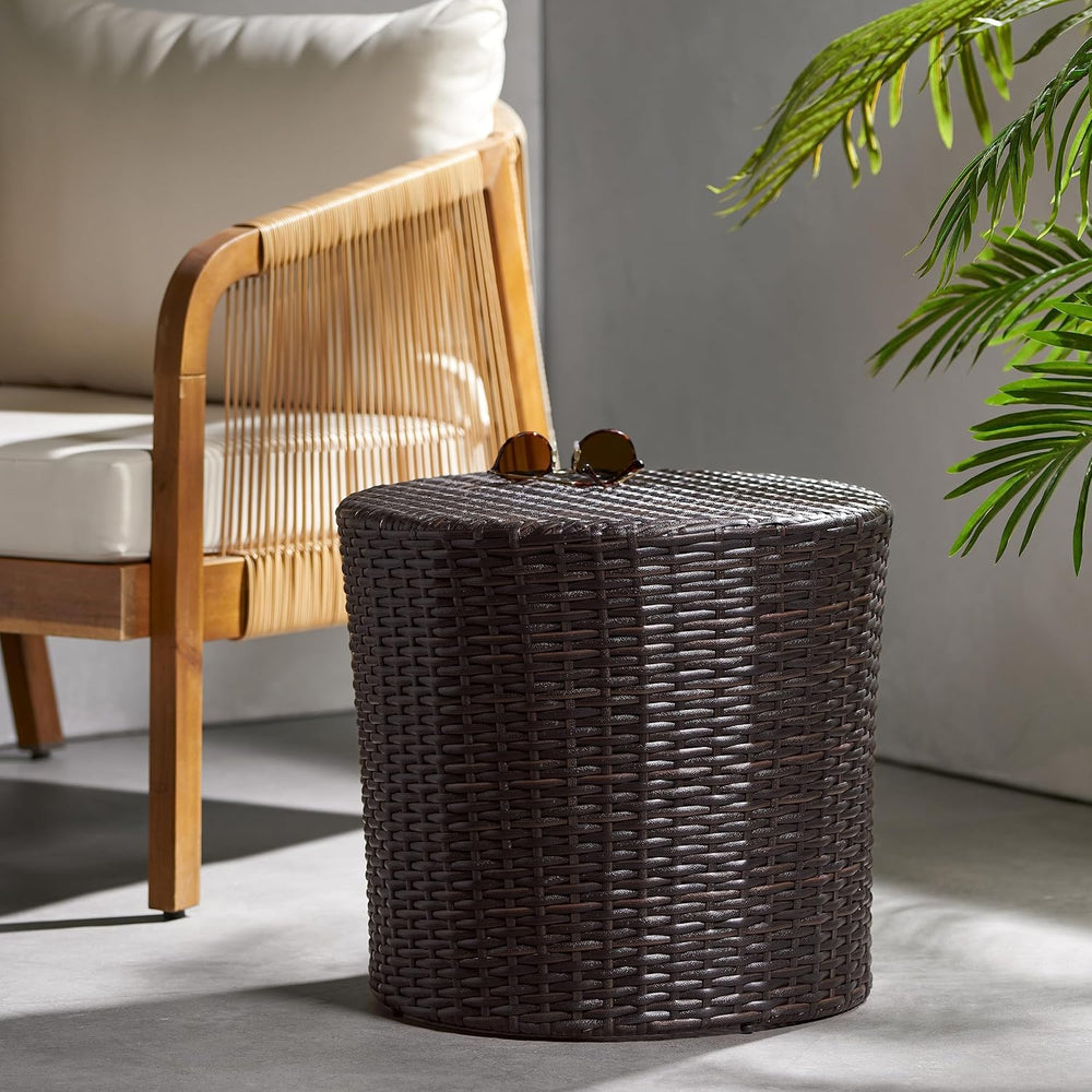 Christopher Knight Home Keaton Wicker Barrel Side Table, Multibrown 16.75 inc...