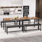 VECELO 3-Piece 63" Extendable Kitchen Table with Benches/Chairs, Modern Breakfast Dinette/Dining Room Set for 4/6/2, Small Space Saving Design, Easy Assembly