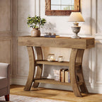 Tribesigns 41" Small Console Table for Entryway, 3-Tier Narrow Rustic Sofa Table with Storage Shelves and Curved Frame for Living Room, Entry, Hallway, Foyer (Oak Brown)