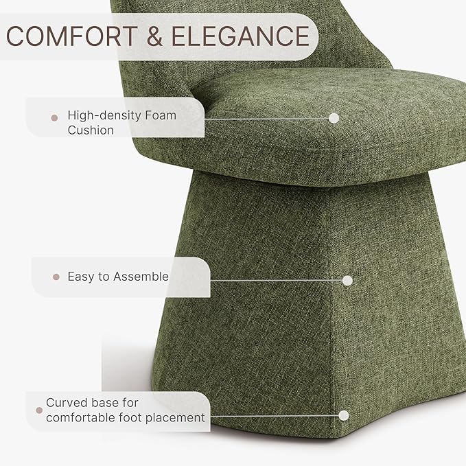 Swivel Dining Chairs Set of 2, Upholstered Mid Century Modern Deskchair with High Back, Linen Fabric Kitchen Chairs for Dining Room, Bedroom, Dressing Room, Green