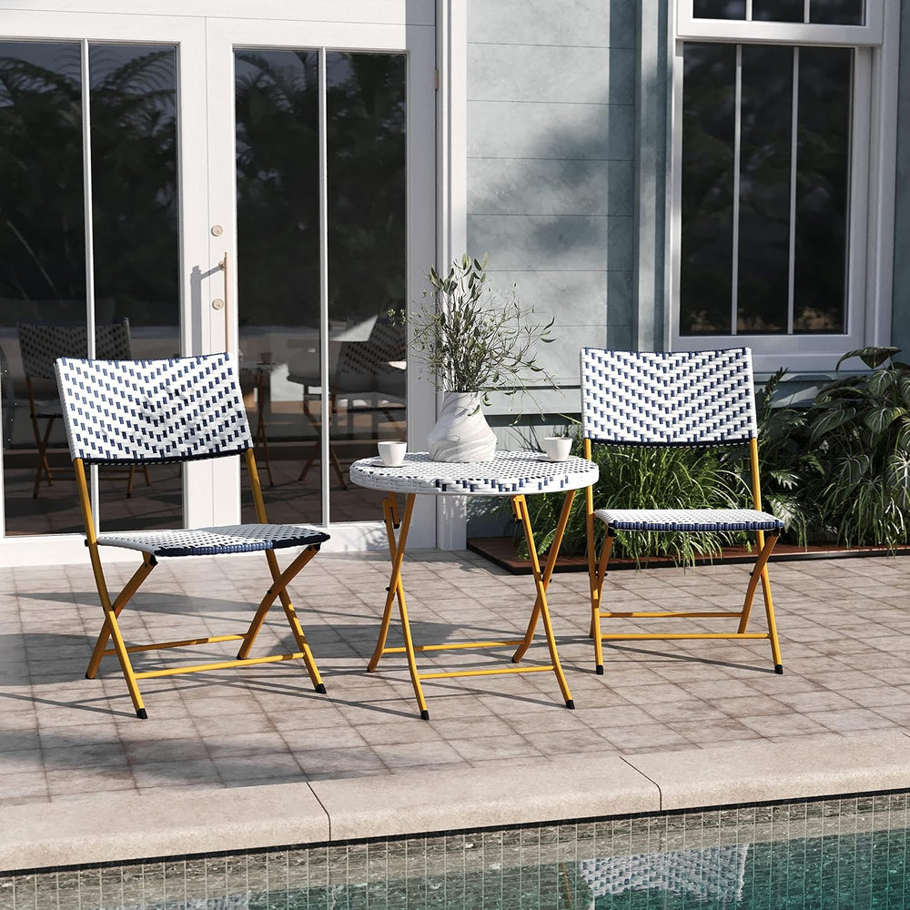 EMMA + OLIVER Navy/White Three Piece Folding Bistro Set