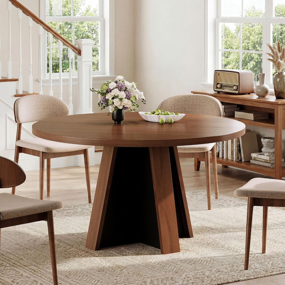 iPormis 47-Inch Round Dining Table for 4-6 People, Modern Wooden Kitchen Tabl...