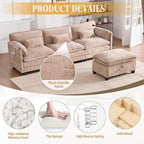 Ball & Cast Modular Sectional Sofa,L Shaped Couch with Movable Storage Ottoman,Chenille Upholstered Sofa W/USB Charging Port,Phone Holder and Side Pocket,for Living Room,Apartment,Khaki,109"