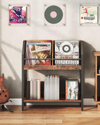CHOEZON 2-Tier Vinyl Record Storage Holder Rack, 250 LP Albums Display Shelf, Wooden Vinyl Storage Rack with Wire Dividers for Records, CDs, Books, Rustic Brown and Black TCW07BF