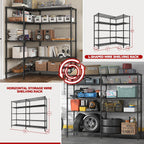 REIBII 1450LBS Metal Shelving Unit Storage Shelves 5 Tier Wire Shelving 58.1''W Pantry Shelves Wire Shelf Adjustable Garage Shelving Heavy Duty Storage Rack for Pantry Kitchen Garage, Black