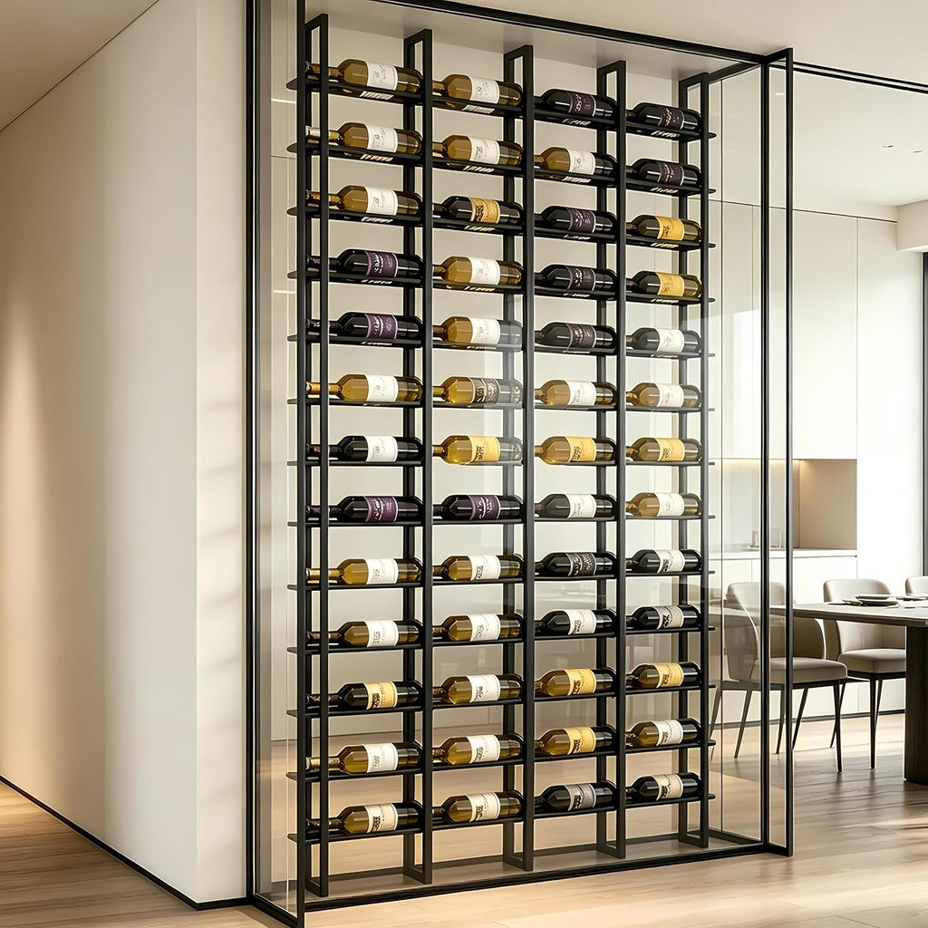 Large Wall Mount Wine Rack, 16 Tier 64 Bottle Wine Storage Organizer Display Holder, Metal Liquor Display for Wine Cellars, Home Bars, Kitchens, and Dining Rooms (Black, 64 Bottles)