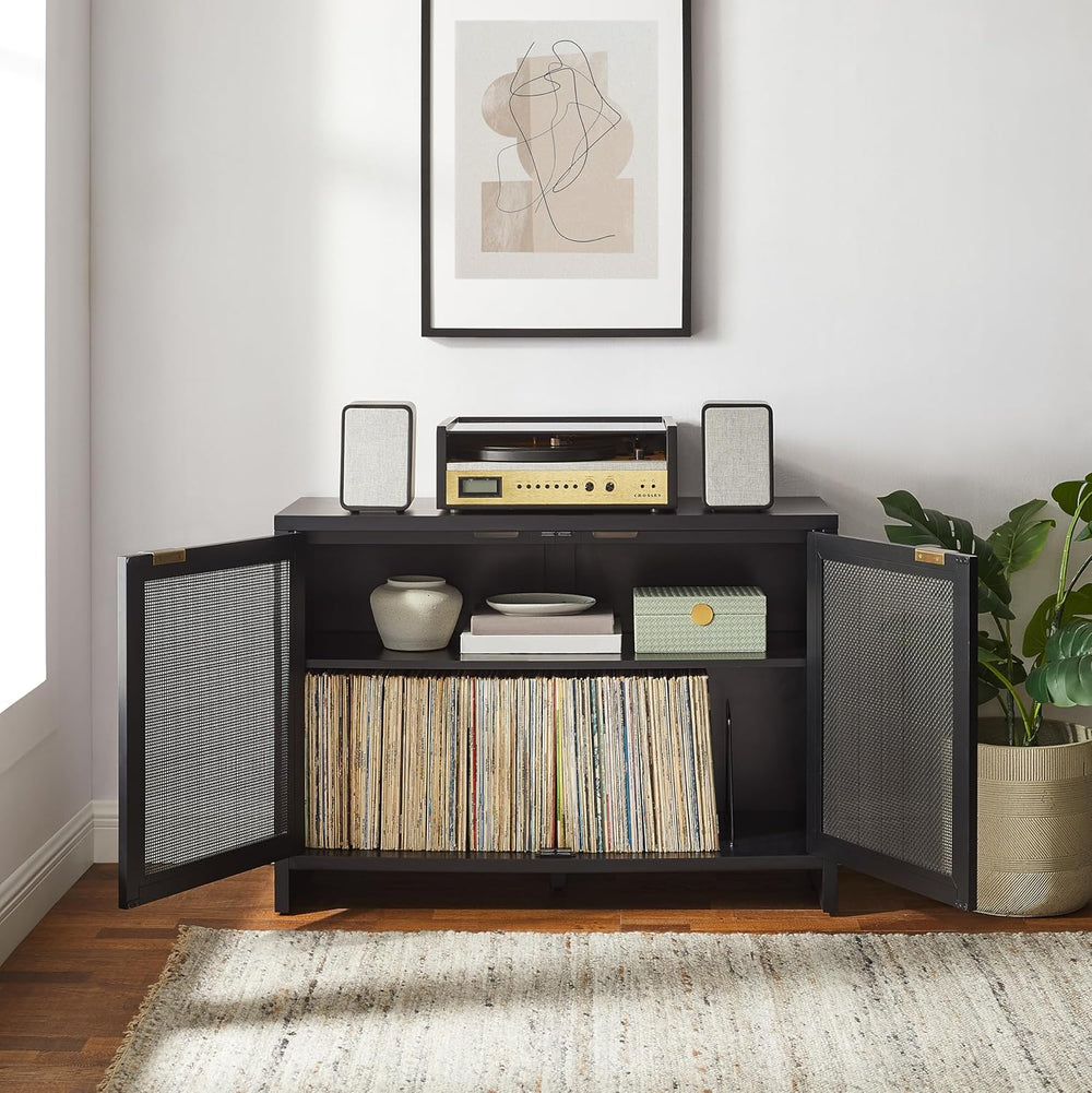 Crosley Furniture Kenji Media Console, Record Player Stand with Vinyl Storage...
