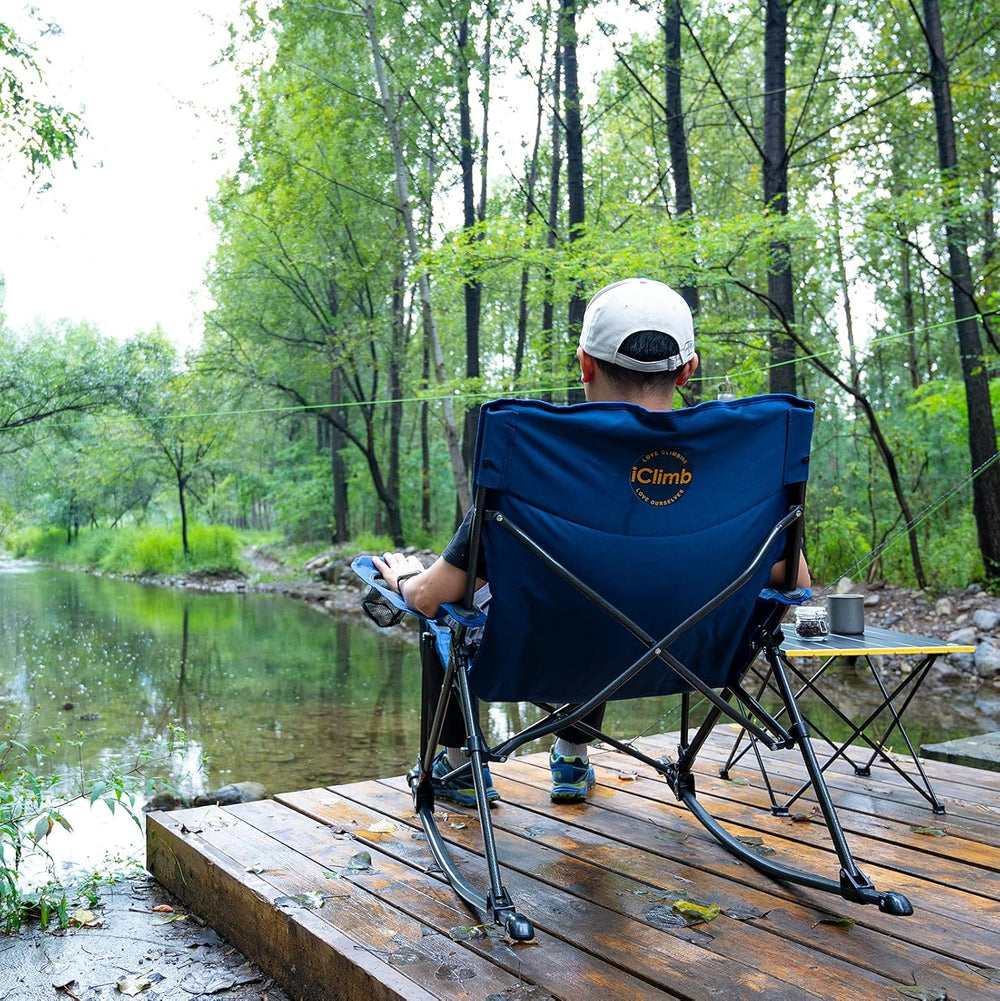 iClimb Padded Folding Rocking Chair Heavy Duty Camping Patio Porch Backyard L...