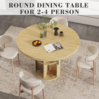 35.5'' Round Pedestal Dining Table, 2-4 Modern Fluted Dining Room Kitchen Table with Storage Shelf, Wood Base Dinner Tables for Kitchen, Breakfast Nook, Small Space, Living Room(Natural)