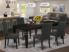 East West Furniture LGDR7-BLK-24 7 Piece Dining Table Set Consist of a Rectangle Dinner Table with Butterfly Leaf and 6 Black Color Linen Fabric Parson Chairs, 42x84 Inch, Black
