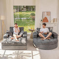 MAXYOYO Modular Sectional Chaise Lounge Sofa, 2 Sets Upholstered Lounge Chair with Ottoman, Comfy Round+ Square Couch with Layered Cushion, Tufted Sleeper Chair for Living Room, No Assembly, Dark Grey