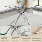HomVent 3Pcs Square Glass Dining Table Set for 2 with 2 Grey Leather Chair | 36''Silver Glass Dining Room Table Set Kitchen Table Chair Set of 2,Dinner Table Dining Set with Glass Top for Home Kitchen