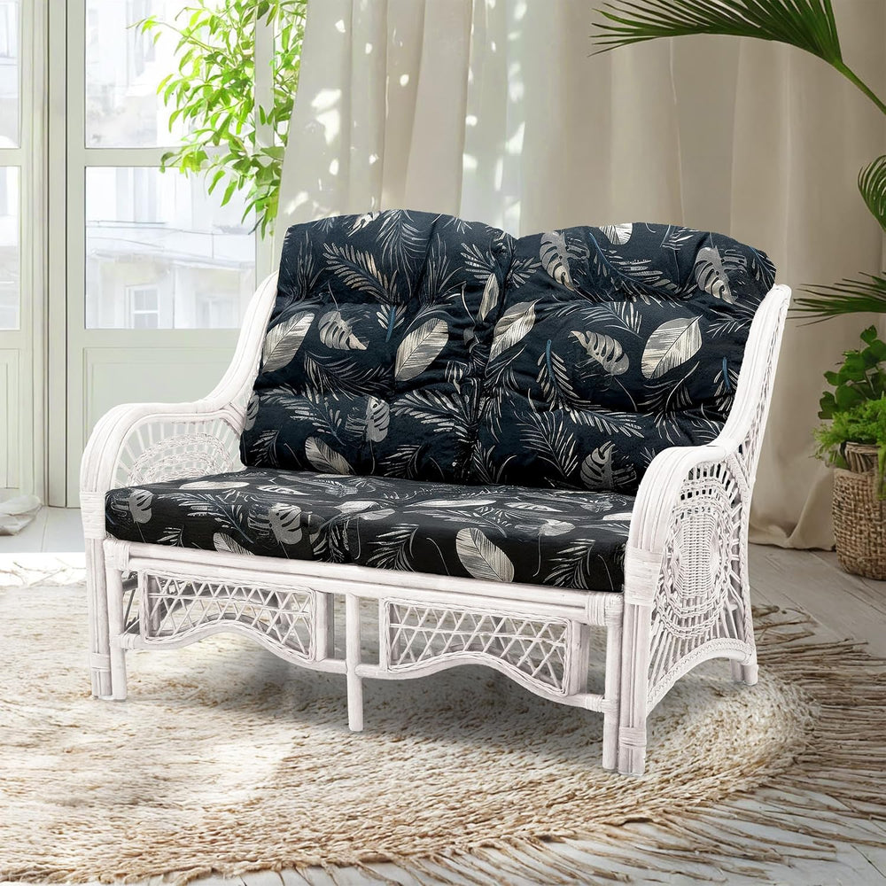 Malibu Lounge Loveseat Sofa Natural Rattan Wicker Handmade Design, White Colo...