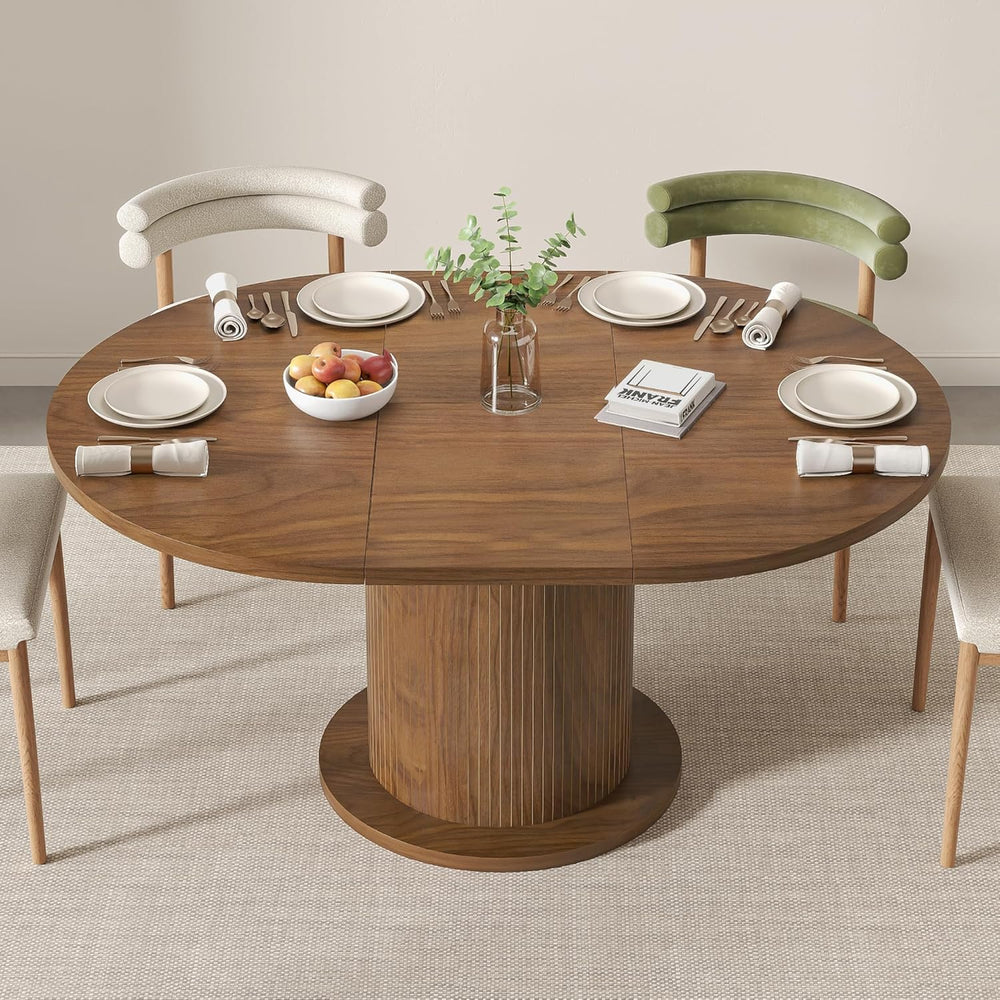 43.3 inch 59 inch Adjustable Size Round Dining Table for 4 6, Unique Design M...