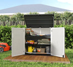 HOMSPARK Storage Shed Weather Resistance, Multi-Purpose Outdoor Storage Cabinet for Backyards and Patios, Horizontal Storage Shed for Lawnmower, Patio Accessories (Off-White, Large - 48 cu.ft)