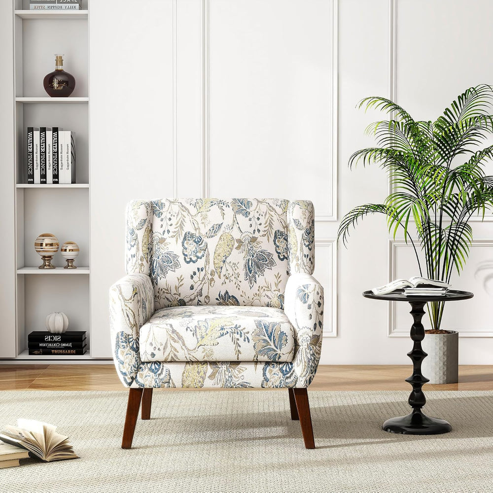 Floral Accent Chairs Set of 2, Fabric Upholstered Armchair, Leaf