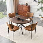 46.4" Round Dining Table Set for 4, Modern Kitchen Table Chairs Set of 4 Wood Dining Table Upholstered Chair with Metal Leg for Dining Room (Brown-2, 46.4" Walnut Table + 4 Chairs)